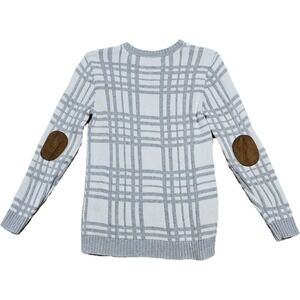 Hope & Henry Boy's Organic Cotton Gray Plaid Elbow Patches Sweater Size L Preppy